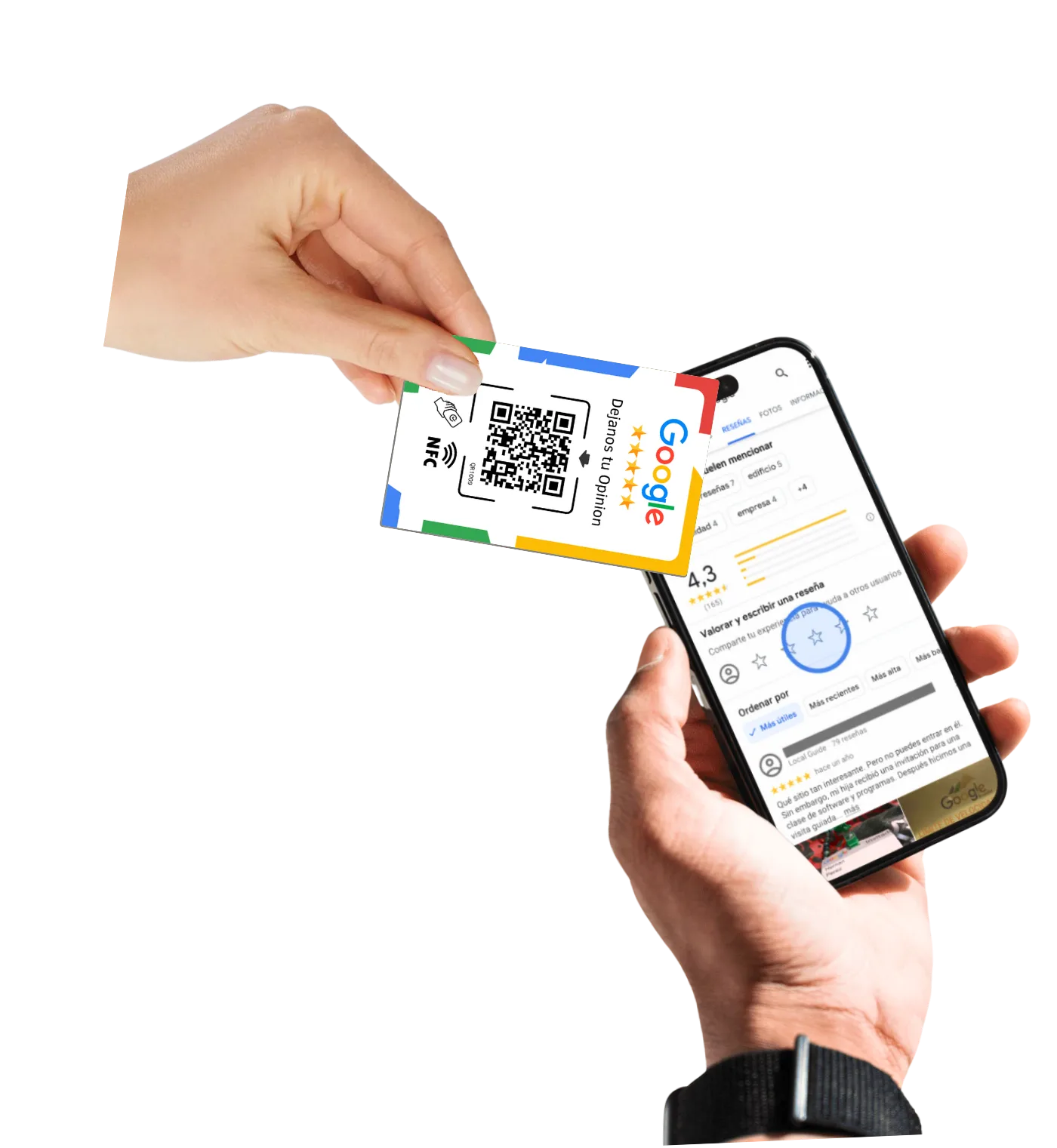 Cliente escaneando tarjeta NFC de Google